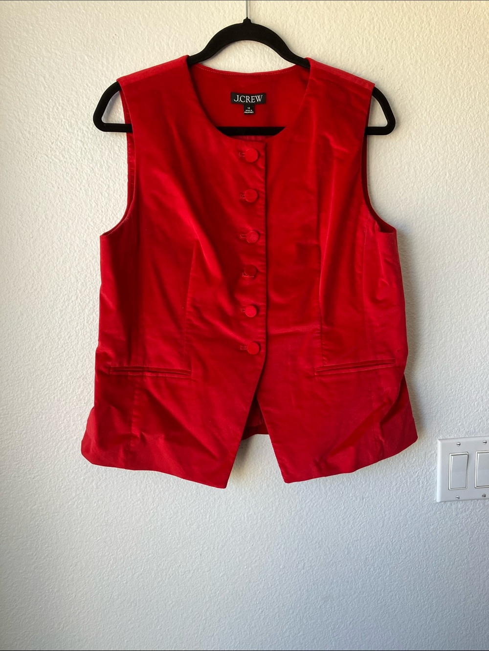 J. Crew Red Velvet Holiday Sleeveless Button Front Vest